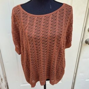 Worthington, Rust, Short Sleeve, See-Through, Lace, Top, Size PL